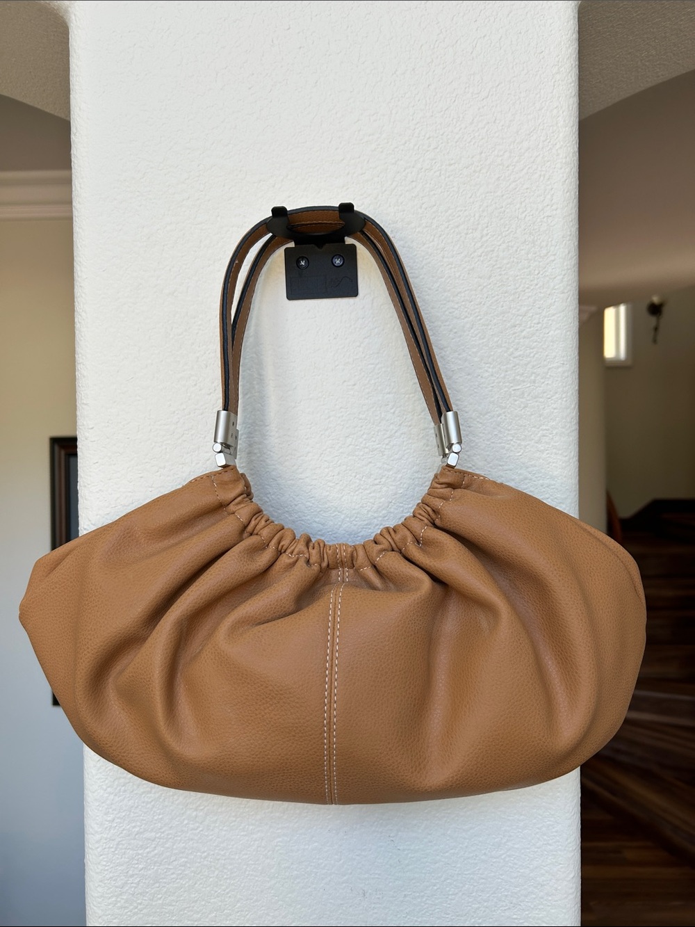 Tan Gathered Shoulder Bag - Unbranded